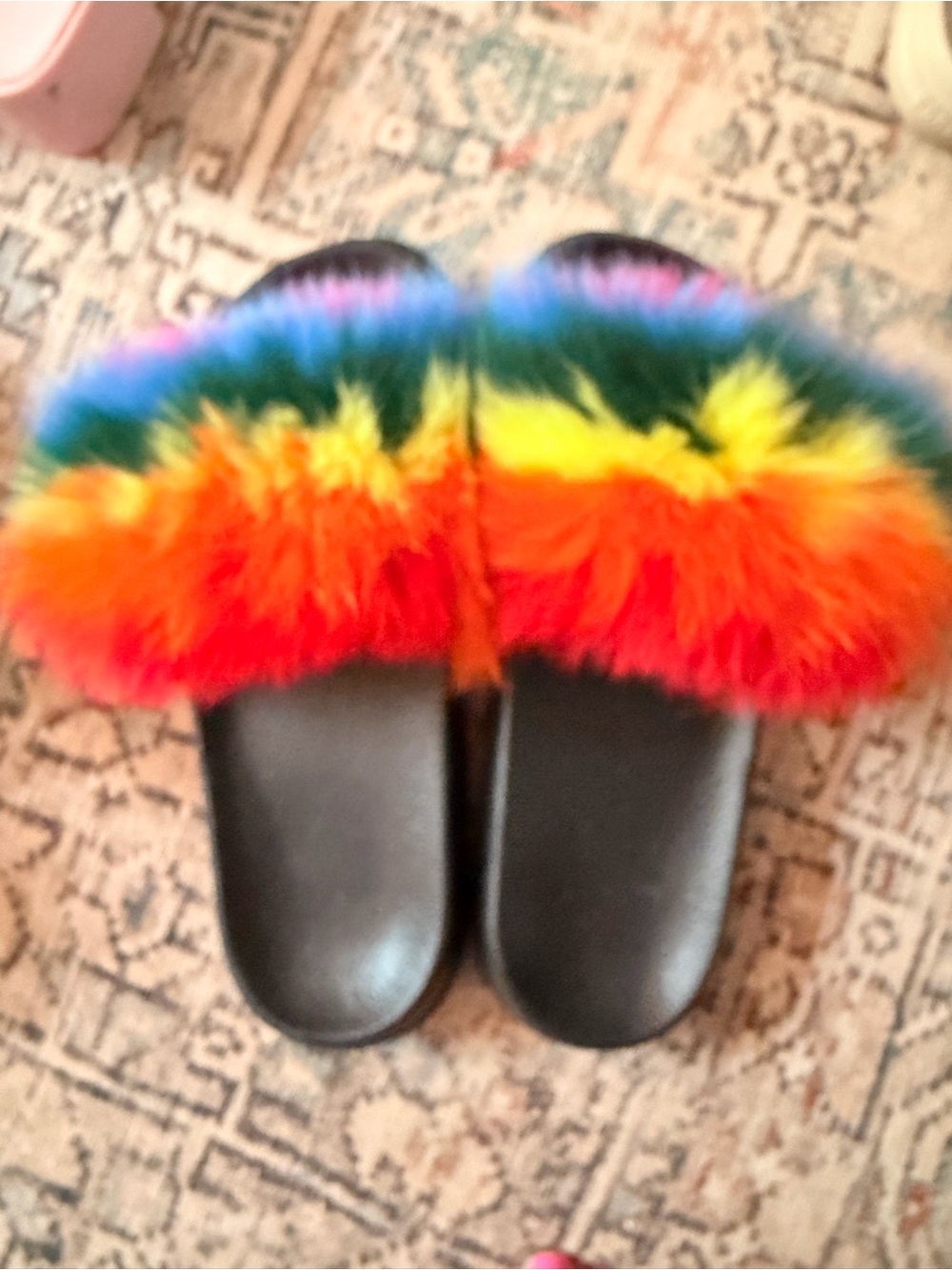 Source Unknown Rainbow Faux-Fur Slide Sandals - Black Base - Picture 2 of 3